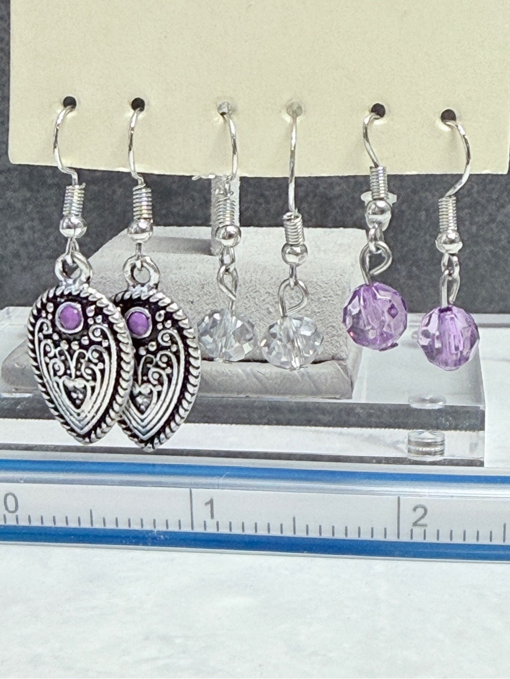🚨3 for $15🚨 Aeropostale Silver-tone Earrings Set with Purple and Clear Accents - Picture 4 of 5